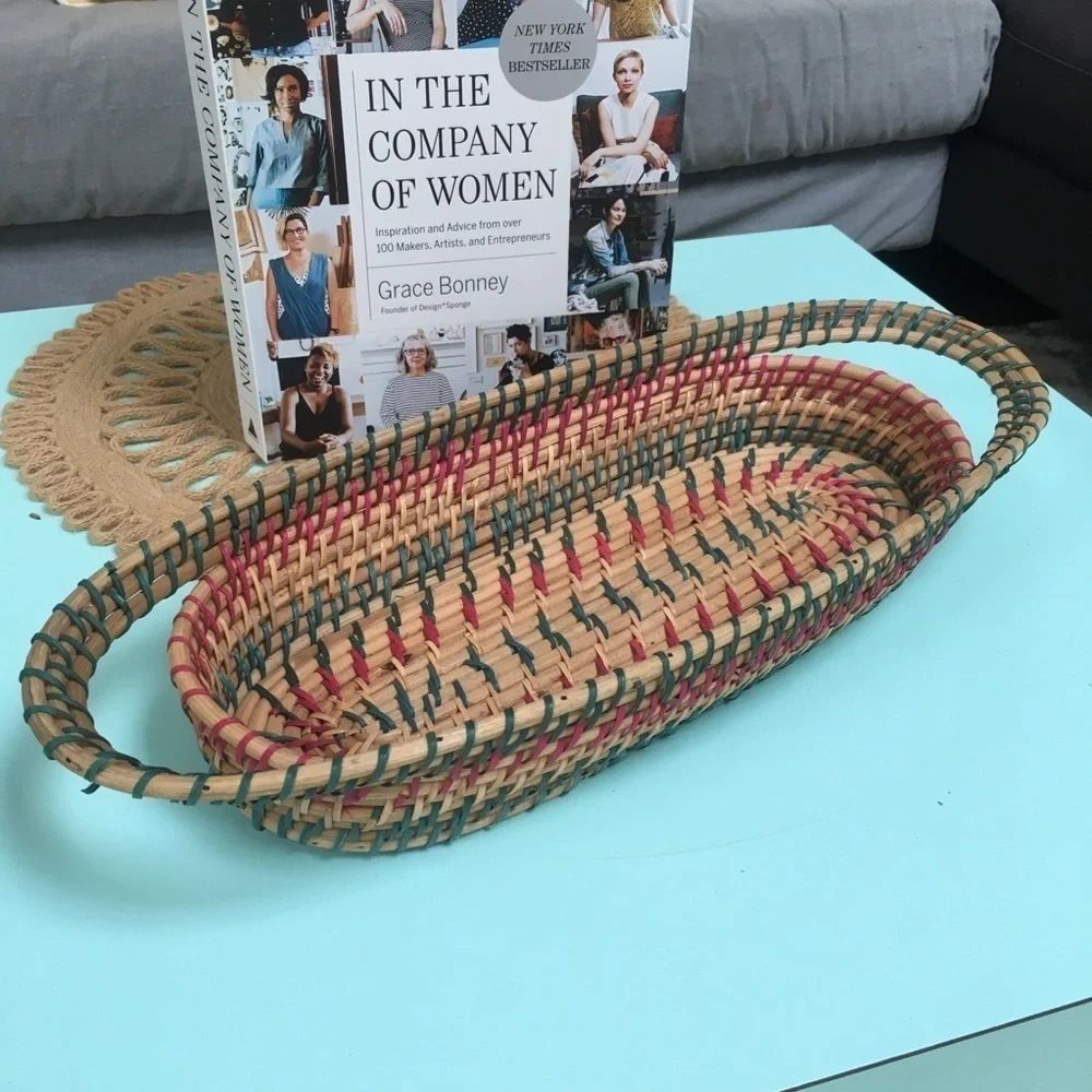 Vintage Boho Woven Colors Oblong Seagrass Basket